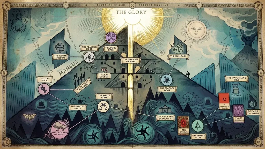 Cult of the Lamb Switch NSP Mansus map showing mystical doors and card locations